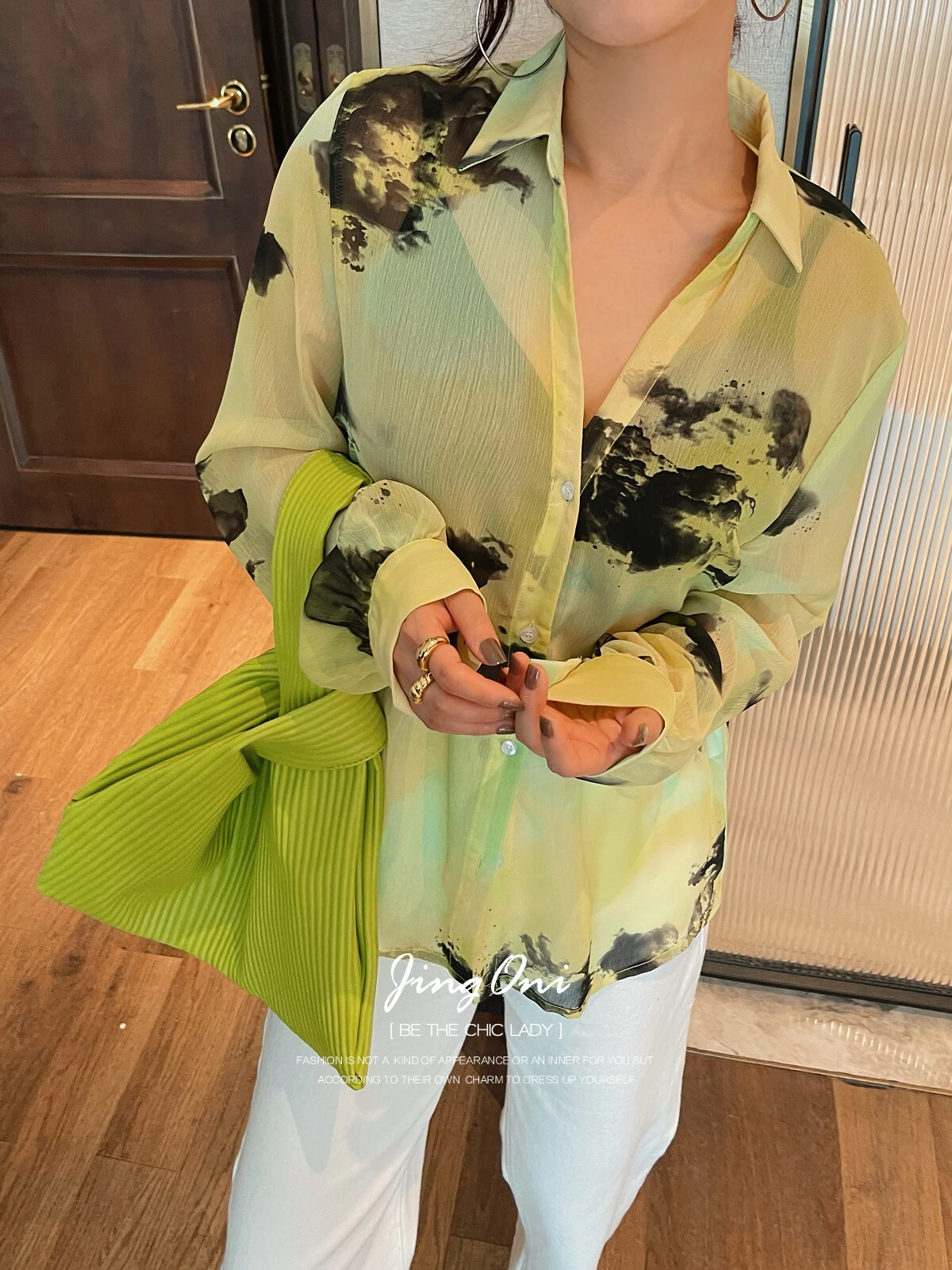 

Tie Dye Chiffon Shirts Blouses Woman Clothing Spring Summer 2024 Korean Style Fashion Vintage Elegant Lolita Long Sleeve Top New