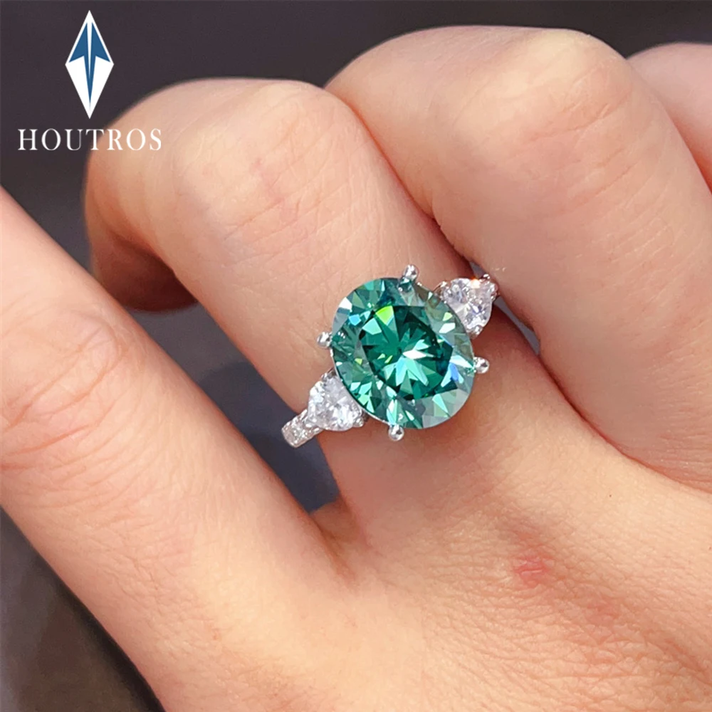 

5 Carat Green Oval Cut Moissanite Rings for Woman 925 Sterling Silver Plated 18K White Gold Ring Wedding Bands Party Jewelry