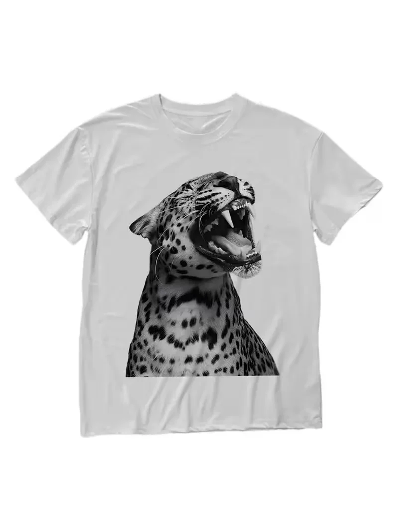 Leopard Print Short Sleeve Tee Realistic Style Casual Summer Top Lightweight Comfortable Versatile for Women Travel Commute