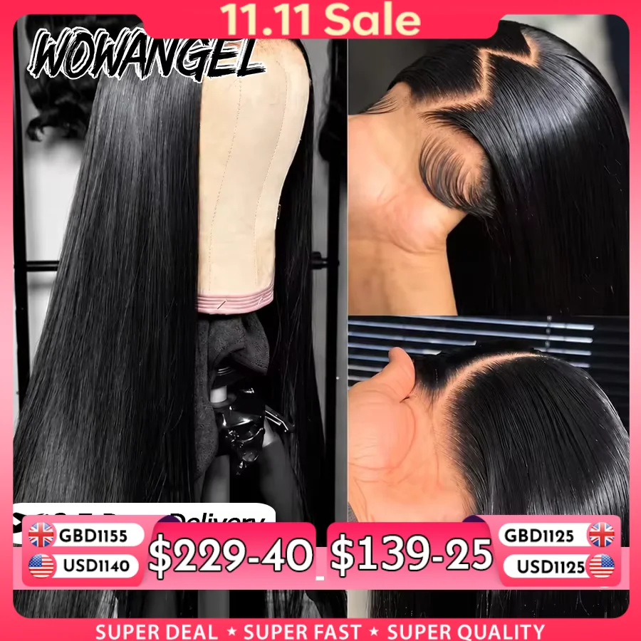 WOWANGEL Pre Cut Lace 5x5 HD Glueless Wig Straight Human Hair Wig Pre Plucked Natural Hairline Beginner Friendly Ready to Wear