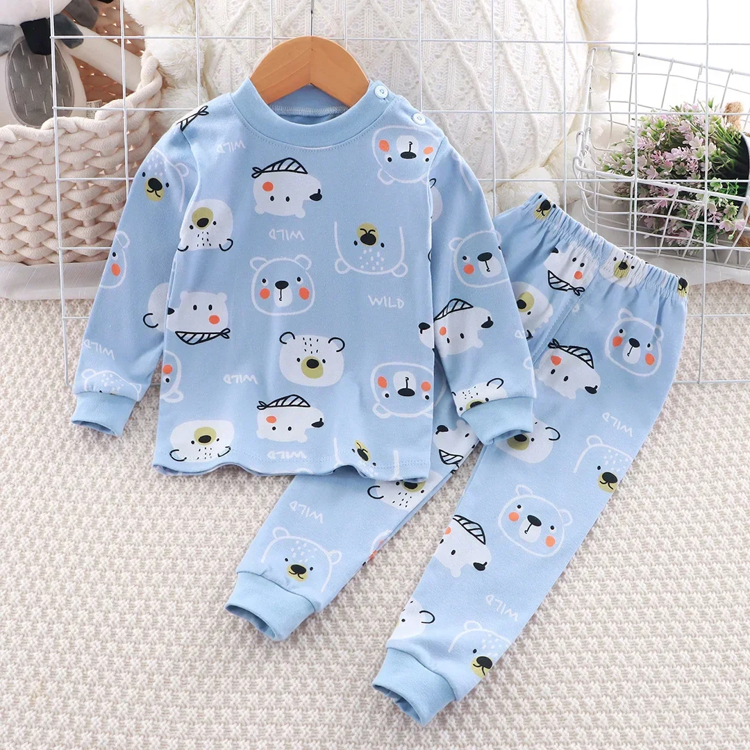 

New Baby Boys Girls Pure Cotton Warm Pajamas Kids Cartoon Dinosaur Long Sleeve Pyjamas Children's Autumn Underwear Clothing Sets