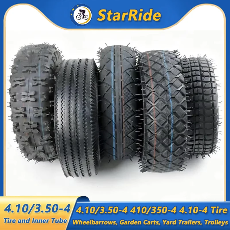 4.10/3.50-4 410/350-4 4.10-4 Tire and Inner Tube for Warehouse Cars Scooter Wheel Hand Truck Lawn Mower Dollies Wheelbarrow