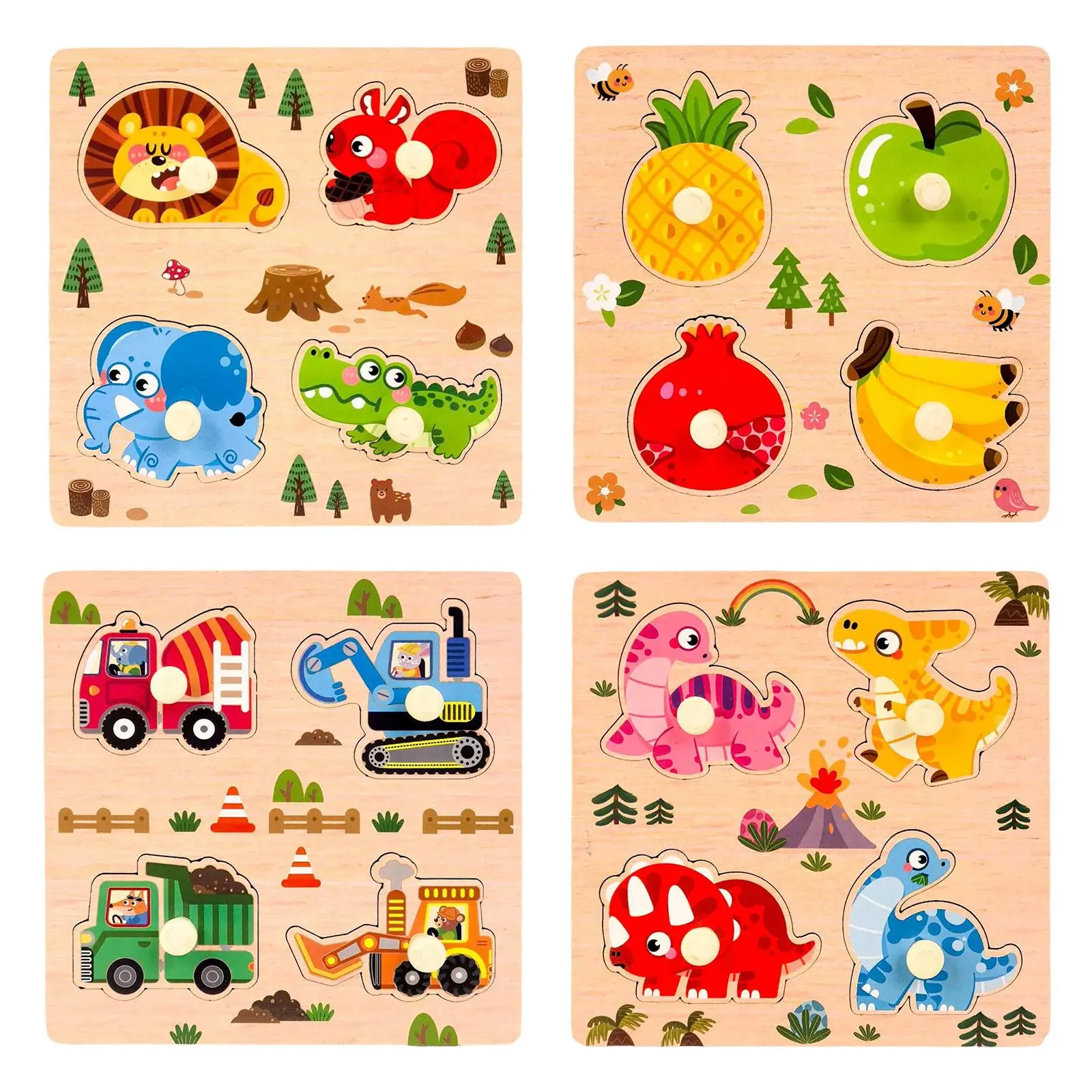 Wooden Peg Puzzle, Toddlers Jigsaw Puzzle, cartoon Wooden Learning Puzzle for Travel