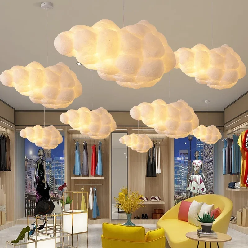 Nordic Silk Cloud Chandelier Lamp Living Room Bedroom Restaurant Warm Cloud Pendant Lights Kids Room Decor Home Led Lighting E27