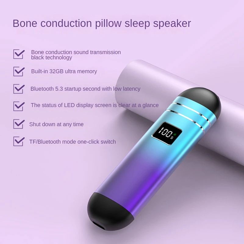 Bluetooth Wireless Bone Conduction Pillow Speaker Portable Under Pillow Speaker Built-In 32GB TF Card For Sleeping