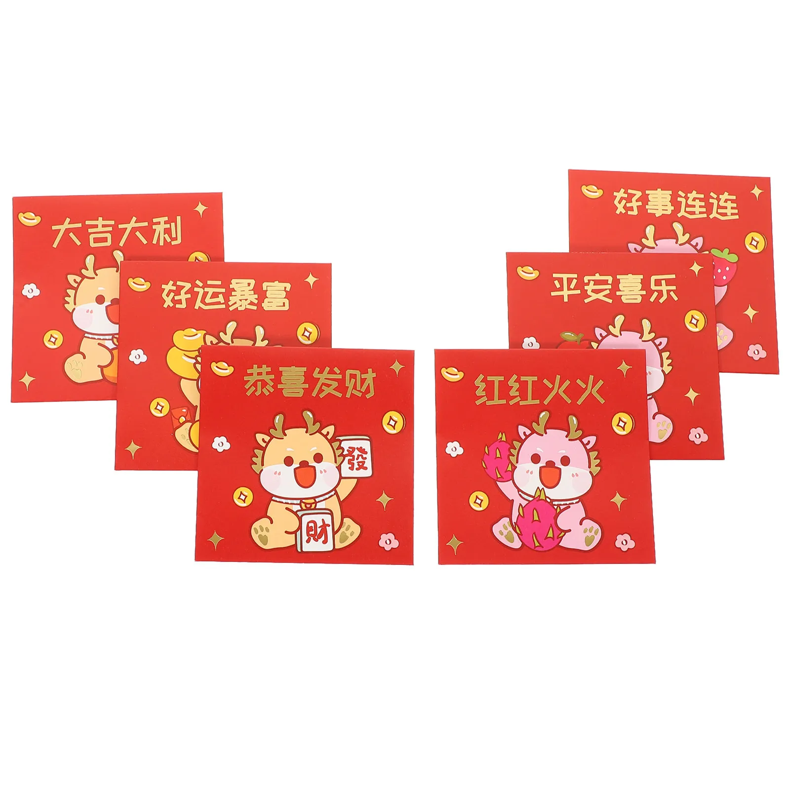 

6Pcs Paper Red Envelopes Chinese New Year Red Packets Dragon Pattern Lucky Money Bags Festive Gift Pouches for Spring Festival
