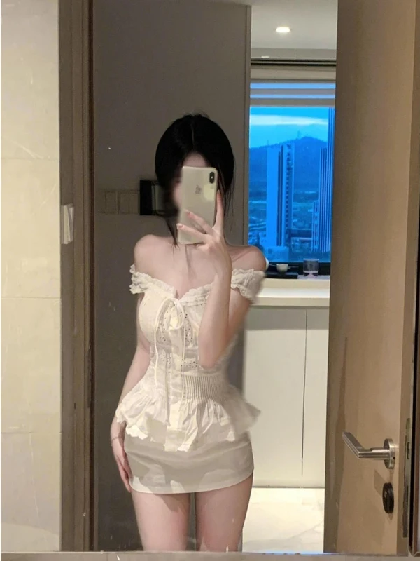 

Летняя новинка Pure Desire Hot Girl на одно плечо, облегающая юбка с кружевной отделкой, топ с завязкой на талии, комплект женской юбки Faion