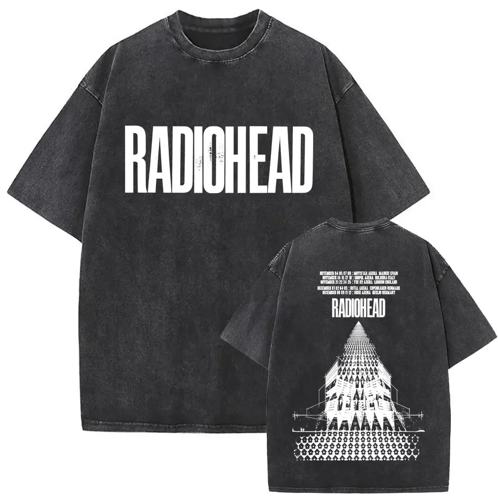 Washed Retro Radiohead European Tour Unisex T-shirt, Hip-hop Rock Style, Gothic Loose T-shirt, Ding Ge Special Edition