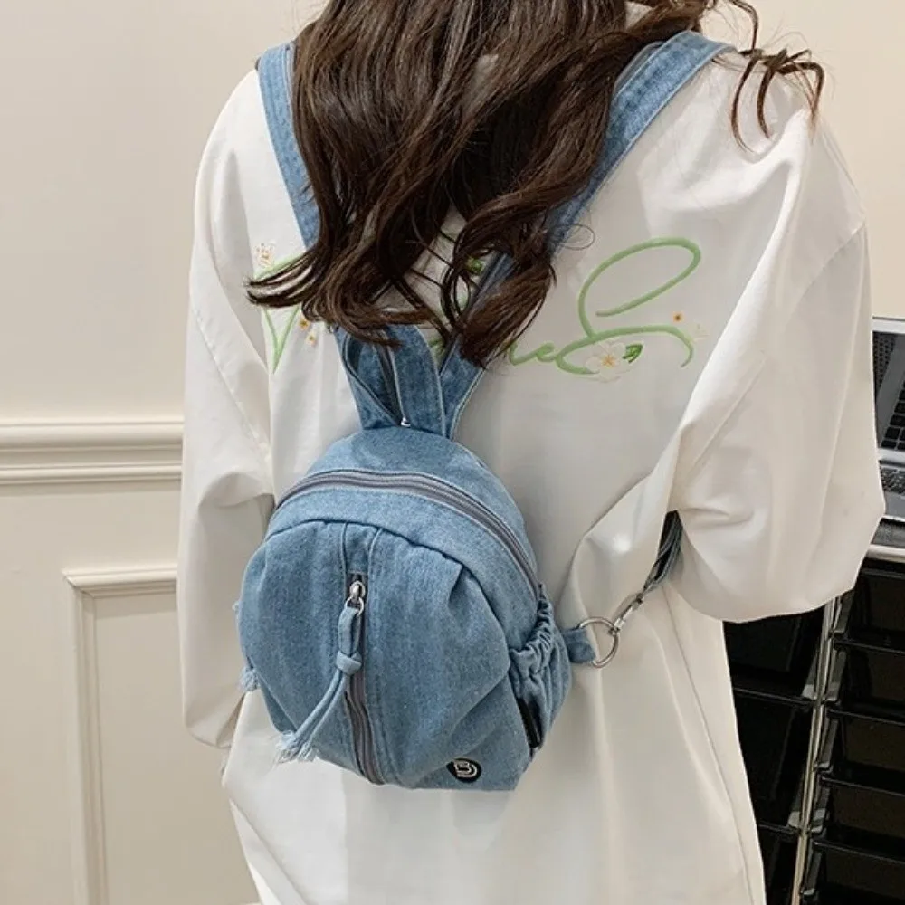 

New Soft Denim Denim Backpack Vintage Washed Multi Purpose Crossbody Bag Lightweight Versatile Travel Mini Purse Casual Wear