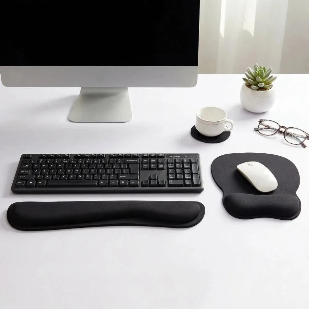 3Pcs Comfortable Keyboard Wrist Rest Set Non-Slip Base with Wrist Rest Wristband Mouse Mat Coaster Hand Rest