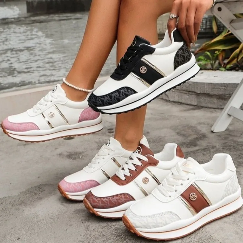 Spring and Autumn Women's Comfortable Vintage Mid Heel Anti Slip Sneakers Women Color Blocking Shallow Mouth Vulcanized Shoes