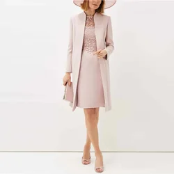 Pink Mother of the Bride Dresses 2025 Sheath Long Sleeve with Lace Wedding Guest Gowns Applique Dress Women For Wedding Party