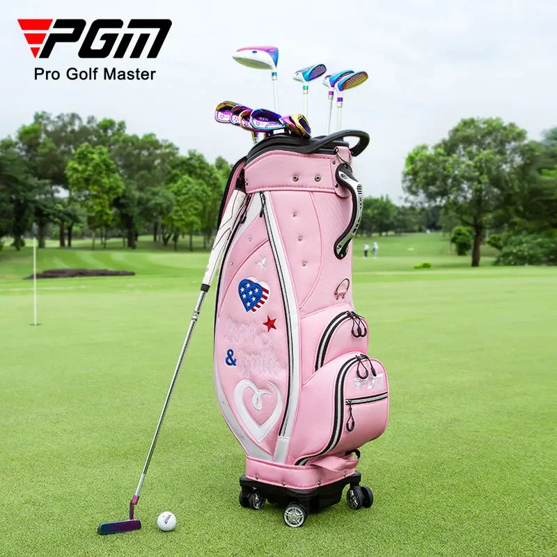 PGM Golf Bag Waterproof Nylon Four Wheel Standard Bags Women Quiet and Wear-resistant Hold 13 Clubs QB135