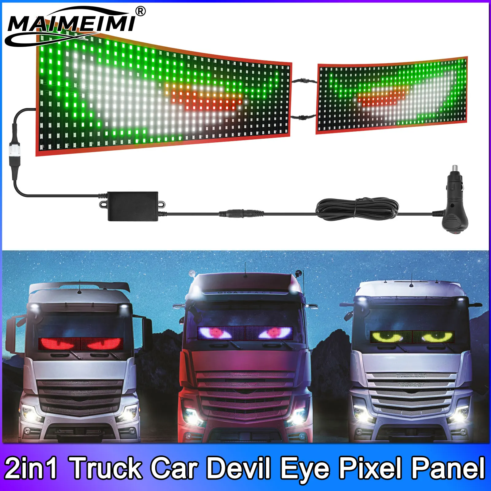 

2in1 Truck Car Devil Eye Pixel Panel Light 60cm 70cm 80cm Remote Control Soft Foldable Lighting Scrolling For Board Windshield