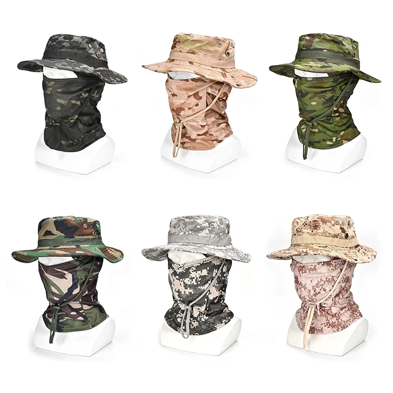 1Set Tactics Camouflage Boonie Cap Balaclava Hat Face Mask Suit Foldable Soft Outdoor Hunting Fishing Wide Brimmed Hat Face Mask image 4