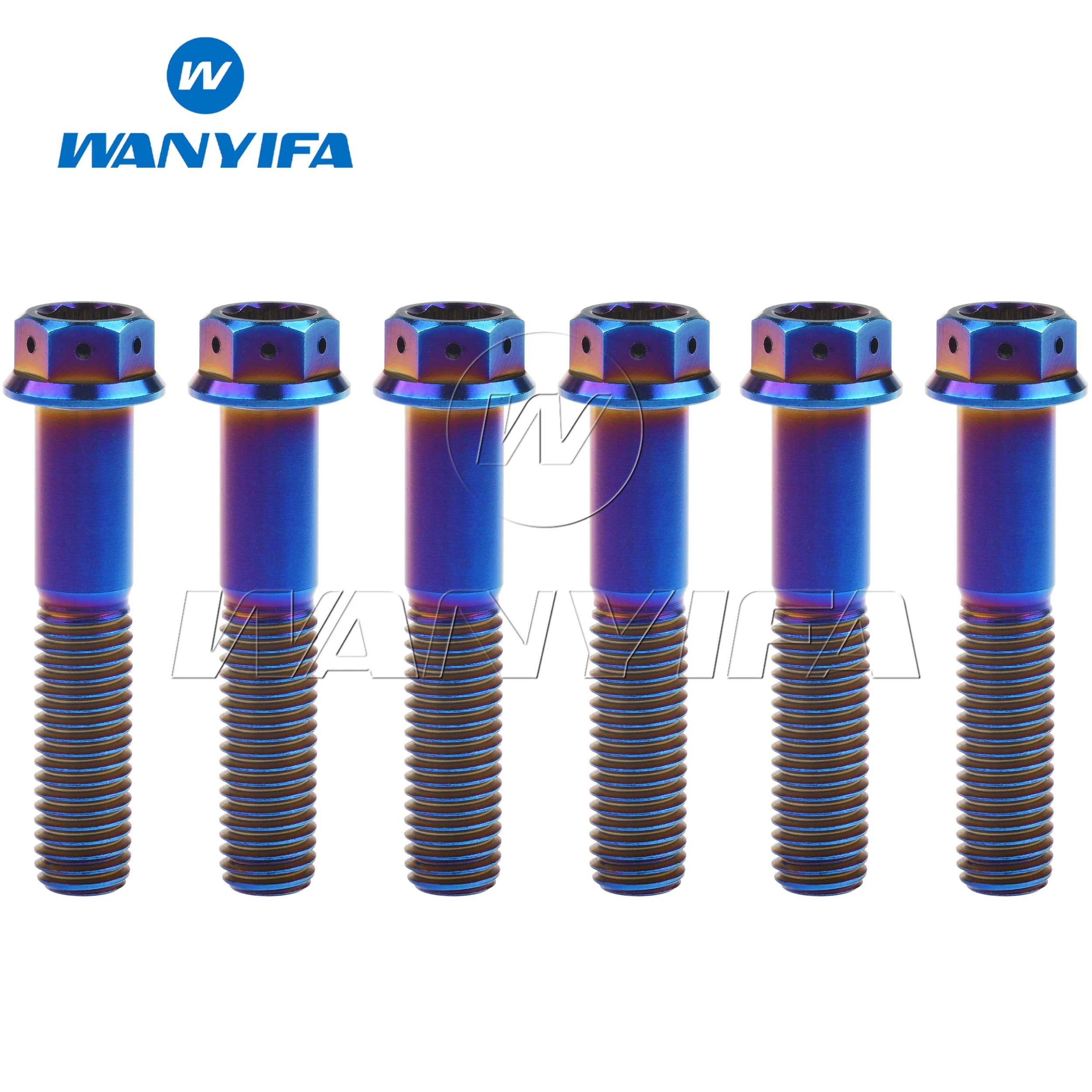 Wanyifa Titanium Ti Bolt M8x15 20 25 30 35 40 45 50 55mm Pitch 1.25mm Flange Hex Head Screw for Motorcycle Refitted 6PCS