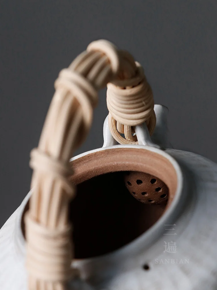 Shibasaki Wabi Sabi Wind Powder Coarse Pottery Teapot Japanese Home Handmade Ceramic Kung Fu Tea Set Lifting Beam