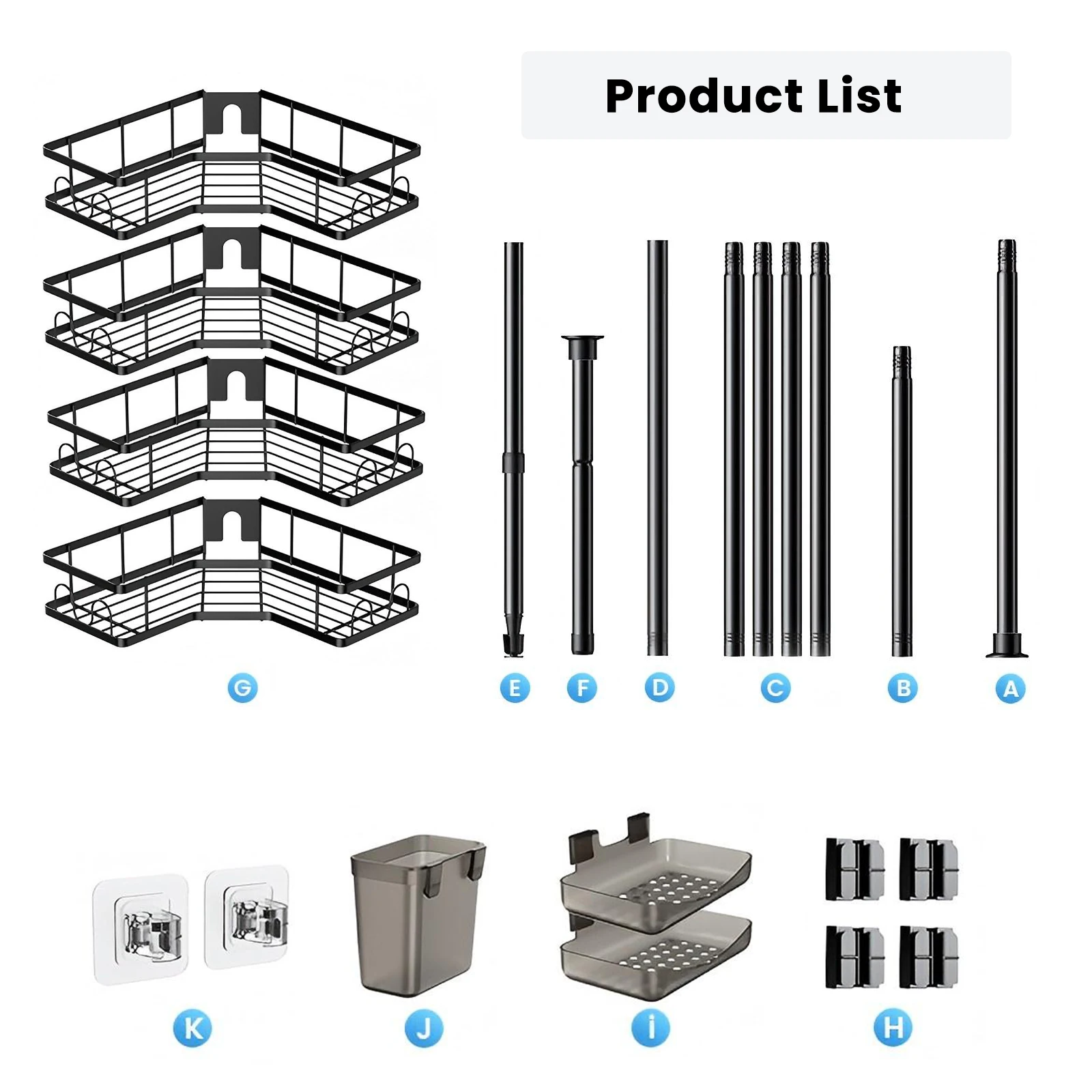 4-stufiges, verstellbares Teleskop-Duschregal, Eck-Duschablage, Badezimmer-Eckaufbewahrung, platzsparender Organizer