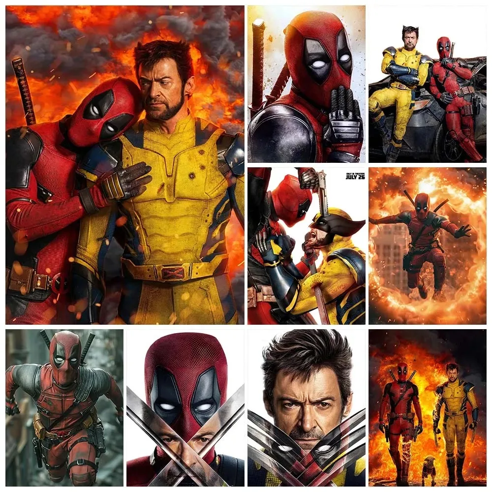 Marvel Deadpool und Wolverine Diamant-Malerei-Set 5D Superhelden-Diamant-Stickerei Vollständiges Diamant-Mosaik-Kunst-Dekorationsbild