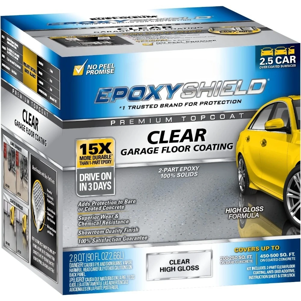 Furniture.292514 EPOXYSHIELD Premium Clear Garage Floor Coating Kit, 2.5 Car, Gloss Clear ,Durable,Low odor, low VOC formula