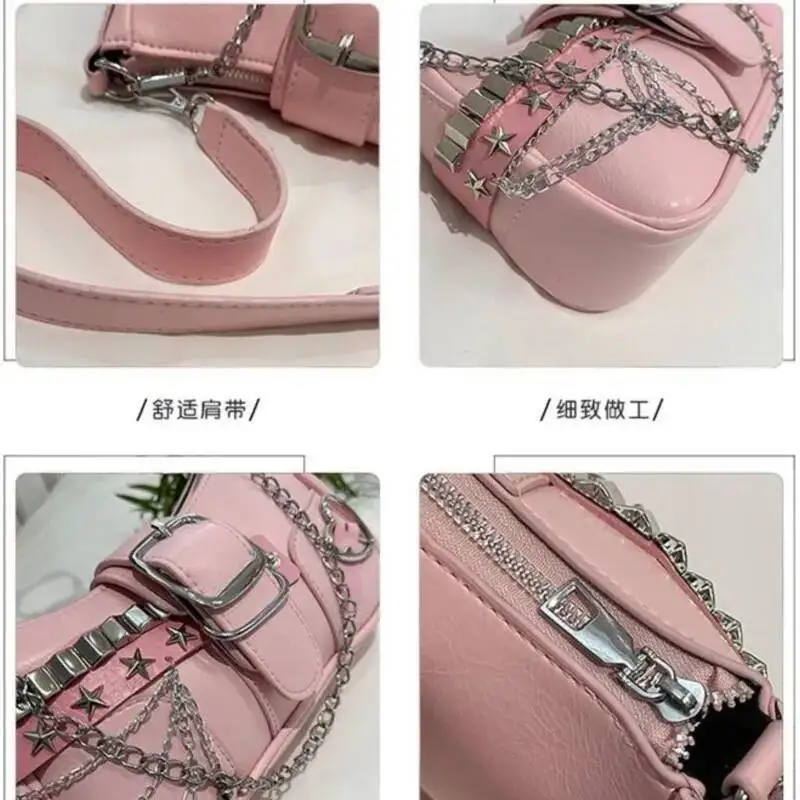 Bloom Haruku Sweet Cool Pink Y2k For Women High Street Chain Underarm Bag Summer Fairy Core Aesthetic Handbag 2025 New