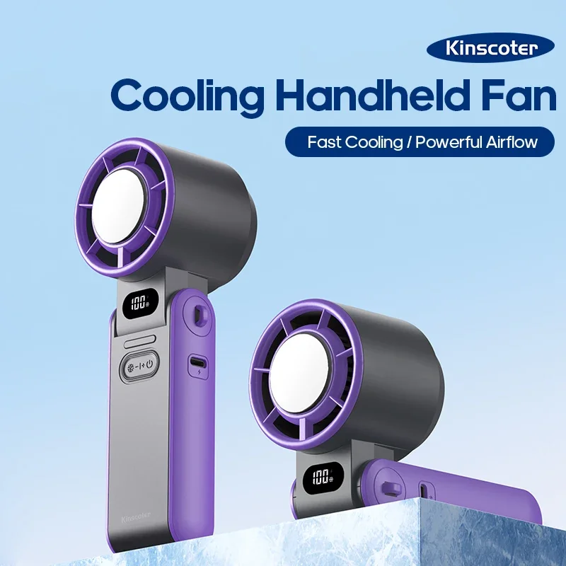 Folding refrigeration high-speed brushless handheld small fan, ice compress 100-speed turbine portable outdoor neck fan