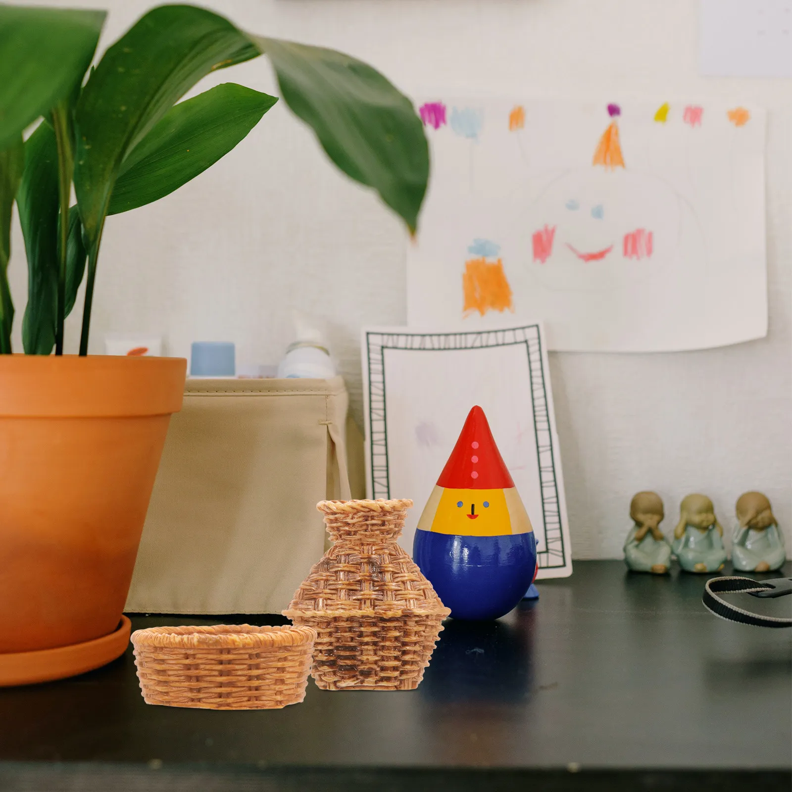

1Set Bamboo Woven Miniature Basket Fish Basket Simulation Dollhouse Accessories Decoration Mini Furniture Ornaments