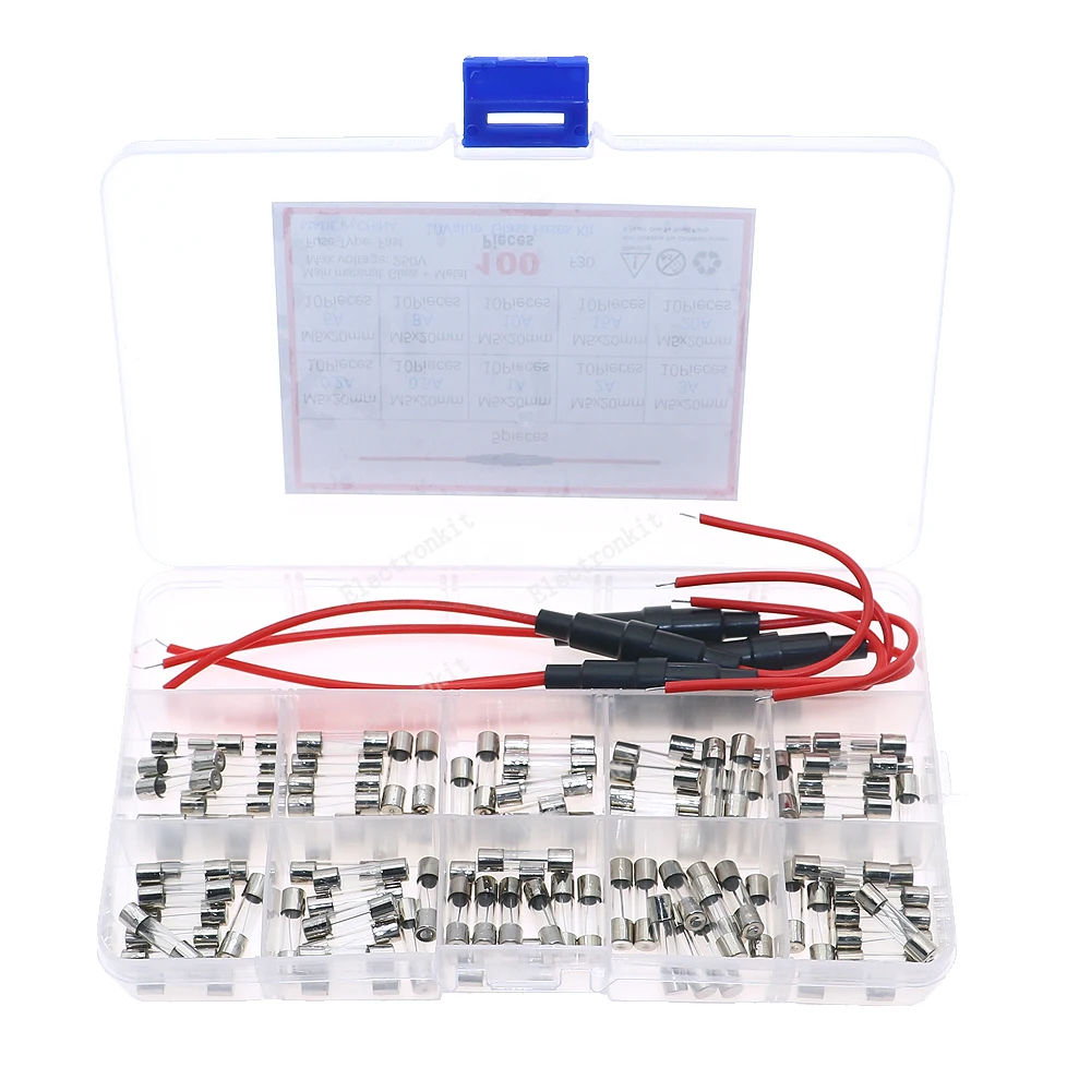5x20mm 250V Quick Blow Glass Tube Fuse and 5pcs Fuse Holder Screw Type with 16AWG Wire Assorted Kit