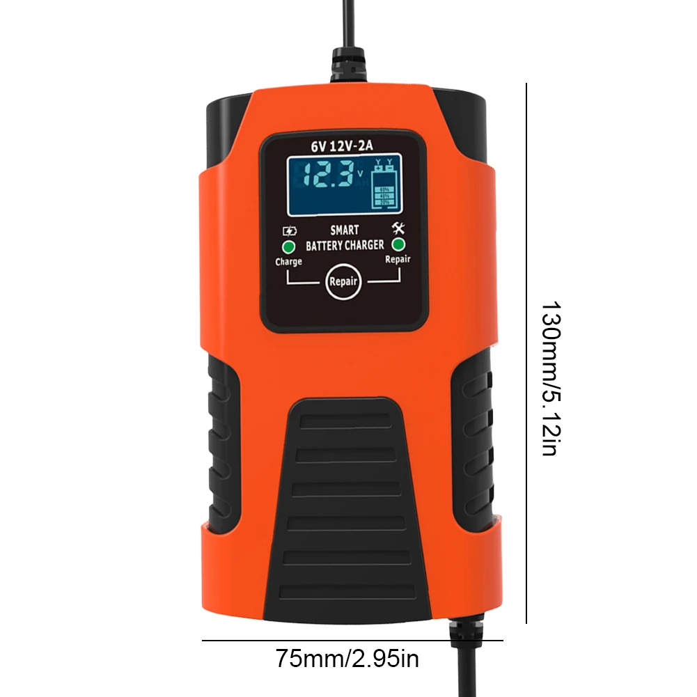 Умное зарядное устройство для аккумуляторов 6 в, 12 В, 2 А, цифровое автомобильное зарядное устройство для аккумуляторов с многоуровневой защитой, цифровой держатель аккумуляторов для свинцово-кислотного геля AGM