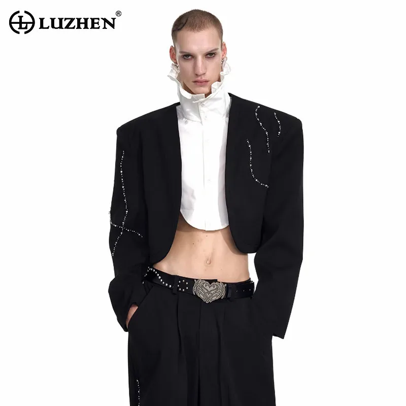 

LUZHEN 2025 оригинальный роскошный ромбовидный лоскутный дизайн короткая куртка мужская мода нишевый дизайн красивый уличный пиджак пальто JY4028