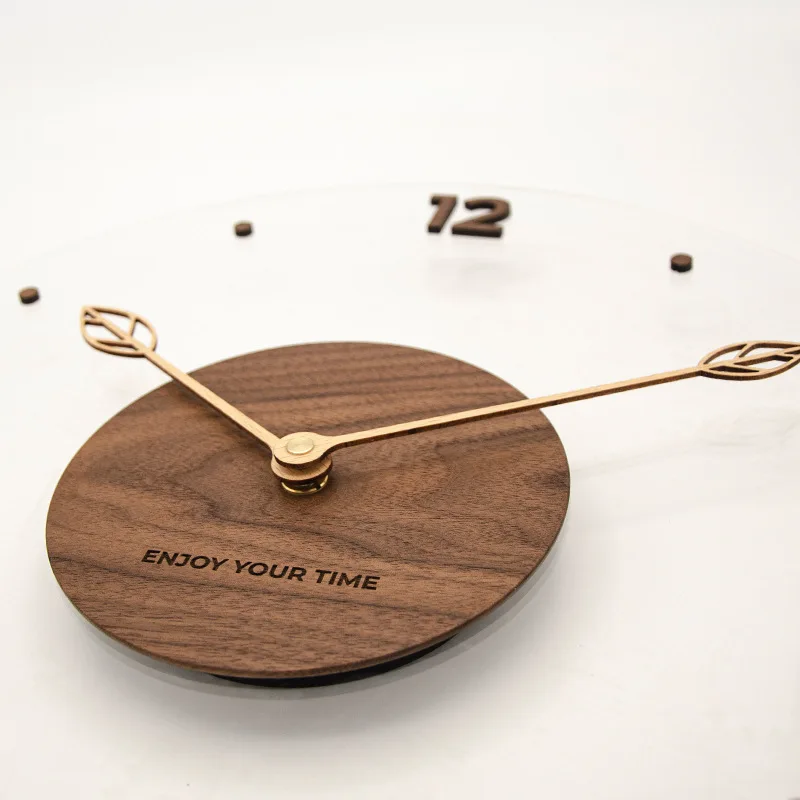 Simple Wall Clock Creative 30/35/40cm Solid Wood Acrylic Glass Transparent  Hanging  Watch Home Living Room Decorative