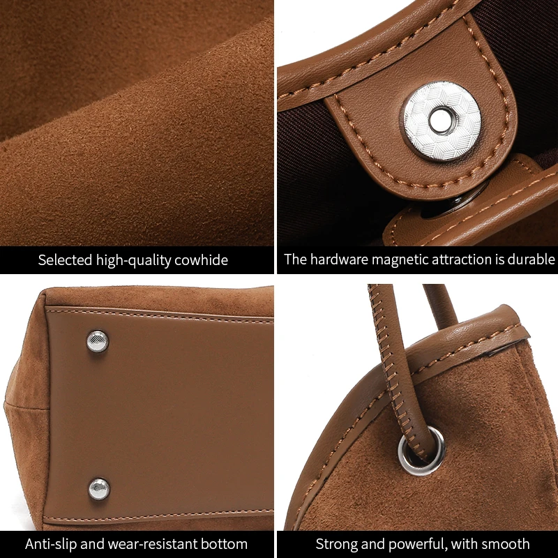 

Autumn and winter women's top-grain suede leather handbag, Large Capactiy commuting Shoulder Bag, designer luxury brand bag