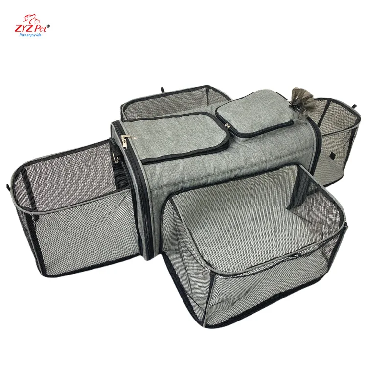 Expandable Pet Travel Carrier 4 Side Breathable Mesh Hand Backpack Airline Approved Dog Cat Transport Bag With Cushion