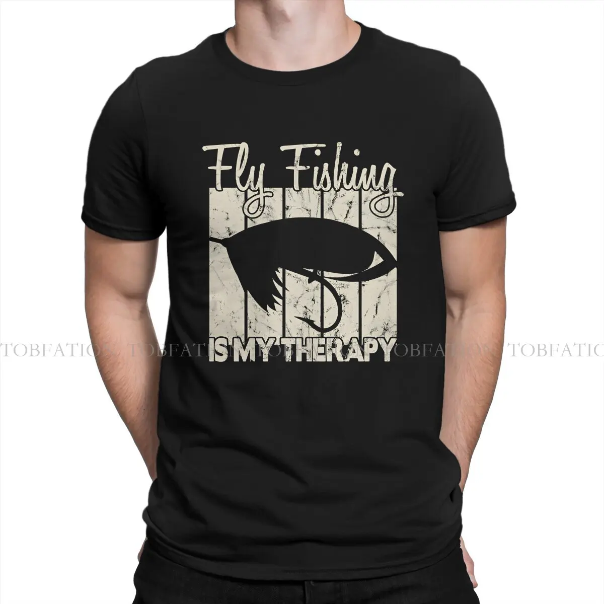 Fly Fishing Is My Therapy Round Collar TShirt Fly Fishing Pure Cotton Original T Shirt Man's Clothes Fashion Oversized