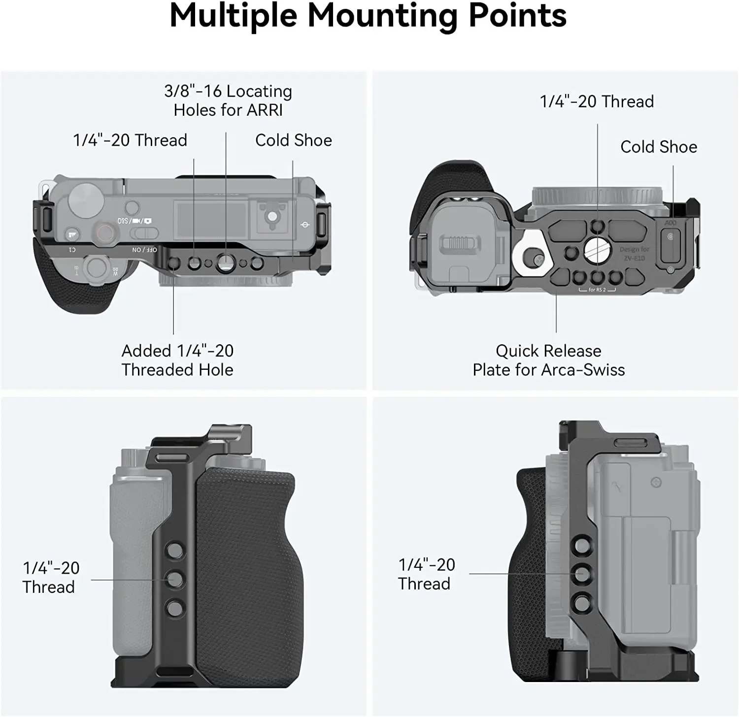 

New Small Rig ZV-E10 Cage with Silicone Handle and Built-in Threaded Holes Cold Shoe and Quick Release Plate ZV-E10 Cage -3538B