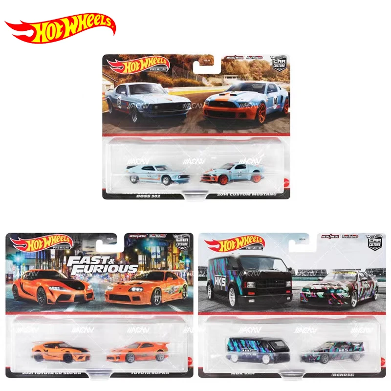 Genuine Hot Wheels Premium Car Culture 2 Pack Children Toys for Boys 1:64 Diecast MBK Van Nissan Skyline GTR Toyota Supra Ford