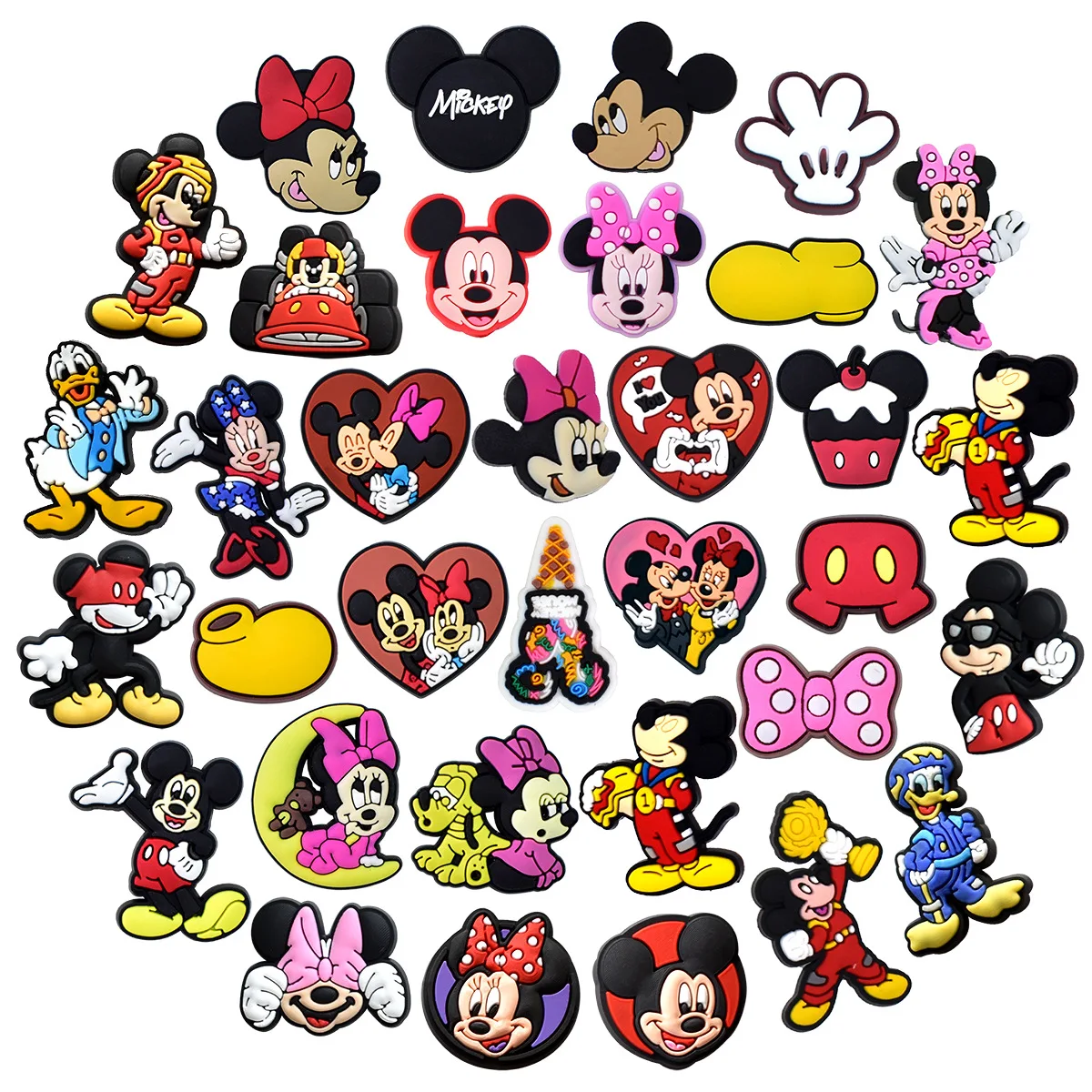 Mesuca 10/20/33Pcs Set New Cartoon Mickey Minnie Rubber PVC Shoe Charms For Slides Sandals DIY Custom Accessories Cute Character