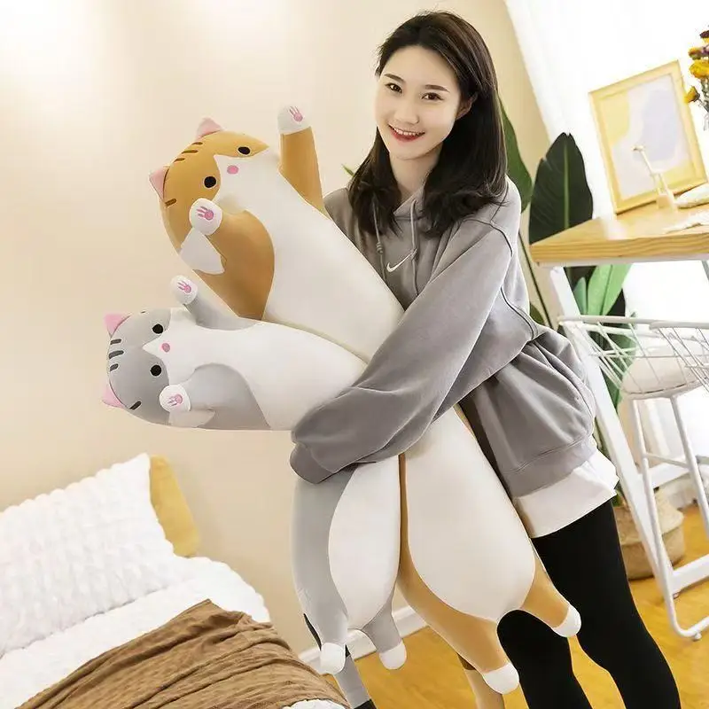 

Cute Cat Plush Toy Long Pink Brown Grey Sleeping Cats Leg Pillow Squishy Little Animal Doll Appeasing Plushie Gift