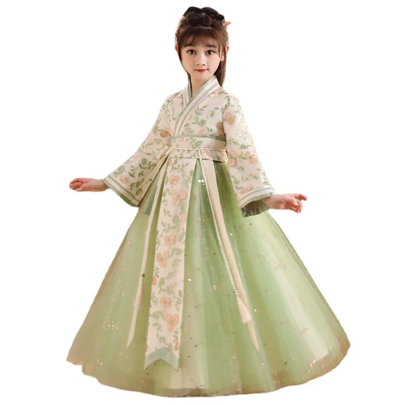 2023 New Girls Chinese Ancient Traditional Hanfu Dress Set Baby Kids Perform Costume Fairy Party Evening Brithday Hanfu Cosplay