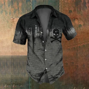 Herrenhemd mit Skull Horror Print, Kurzarm, Kreuzstandard, Extragrade Top, Straßentrend, religiöser Glaube, Sommer, Größe S-5xl 8 Hauptverkäufe Crene Clothing - №4