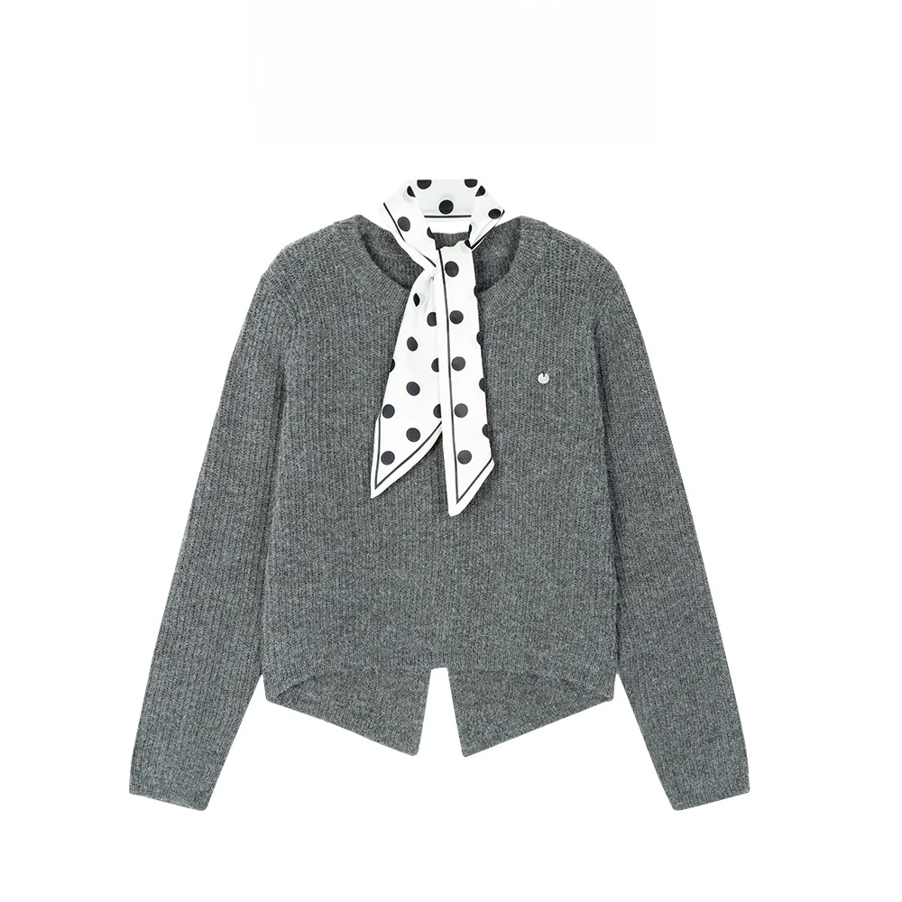 

Ay вязаный свитер женский осенне-зимний дизайн Sense Ba Split Base irt корейский с шелковым шарфом топ JiaGeLin