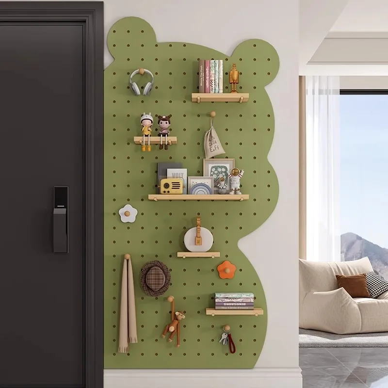 Entryway Special-Shaped Hole Panel, Solid Wood Wall Mount Display Rack for Decor & Accessories Storage