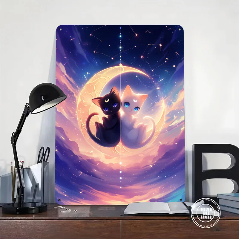 Sun and Moon ~ Together ~ Crescent Moon Poster Retro 3D Printed Metal Signs Customized Wall Hanging Gift for Gaming Decoration