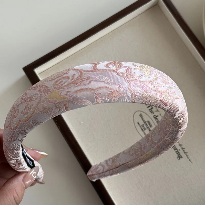 New Chinese Embroidery Headband Female Chinese Style Jacquard Headband Elegant Hairhoop High Skull Top Hair Band VintageHeadwear