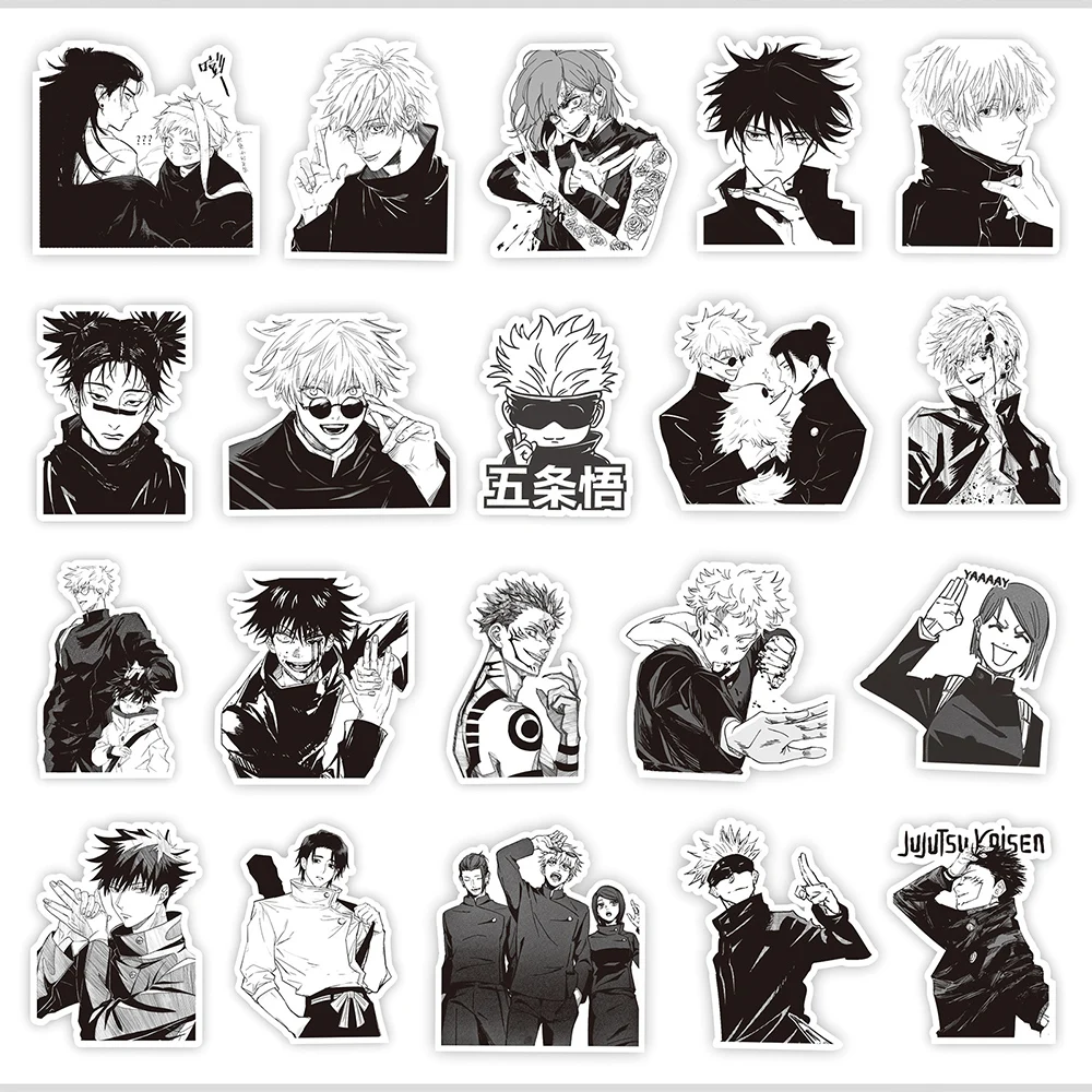 Jujutsu Kaisen-pegatinas de Anime, calcomanías impermeables para ordenador portátil, teléfono, coche, 10/30/65 piezas, blanco y negro, Itadori Yuji