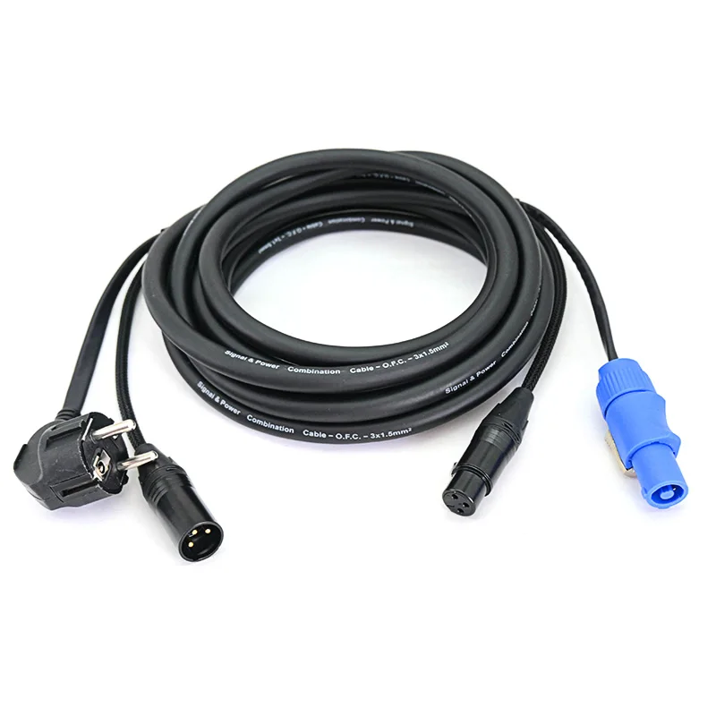 3 Pin XLR Schuko Powercon Combi Cable 1m 1.5m 2m 3m 5m 10m EU 230V DMX 512 Data Audio Combo Cable for Moving Head Bar Lighting