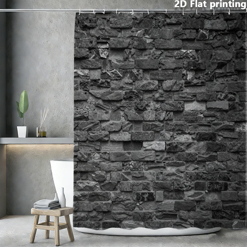 Dark Slate Stone Texture Waterproof Shower Curtain Black Mosaic Tile Subway Bathroom Decor Privacy Curtain 180x180cm Industrial