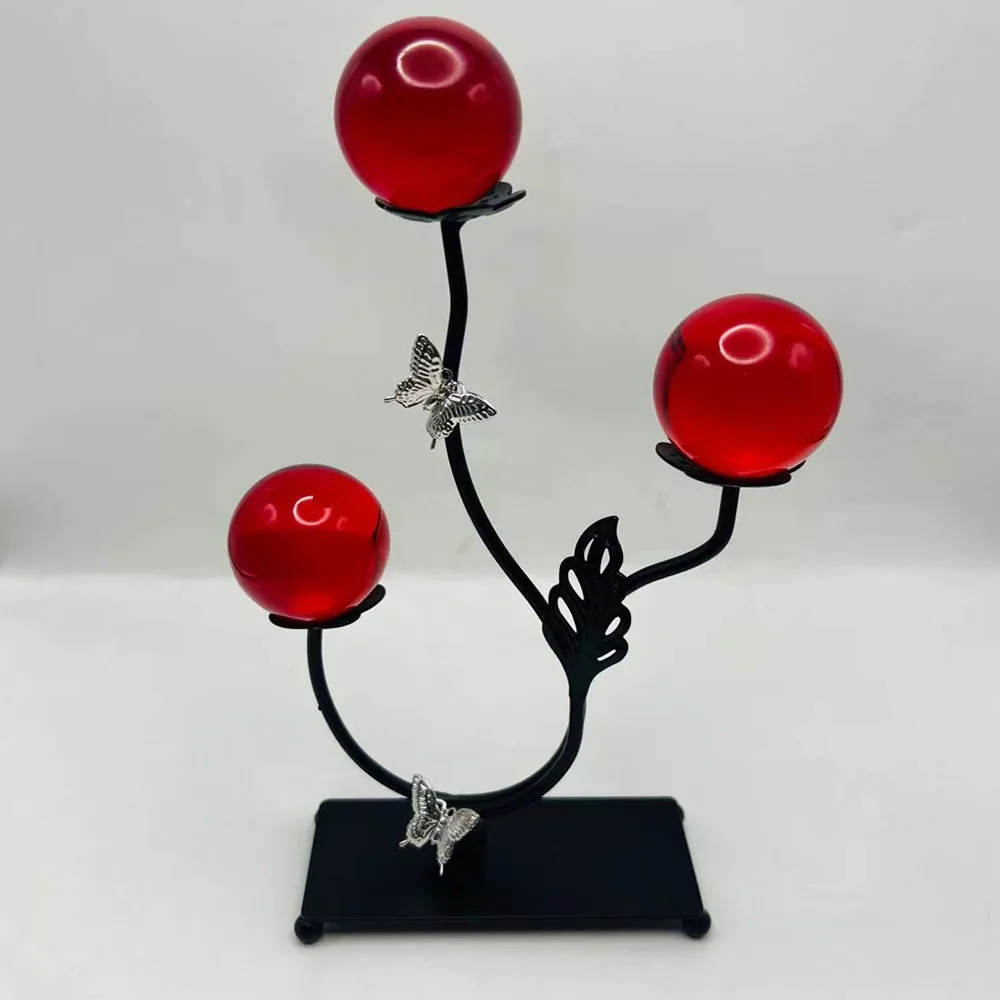 

Modern Black Three Style Metal Crystal Pillar And Sphere Base Support Display Stand Photography Props Handicraft Decor