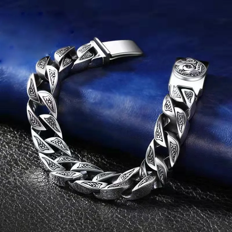 Vintage Silver Plated Biker Bracelet for Men, Bold & Rugged Motorcycle Wristband, Punk Streetwear Jewelry