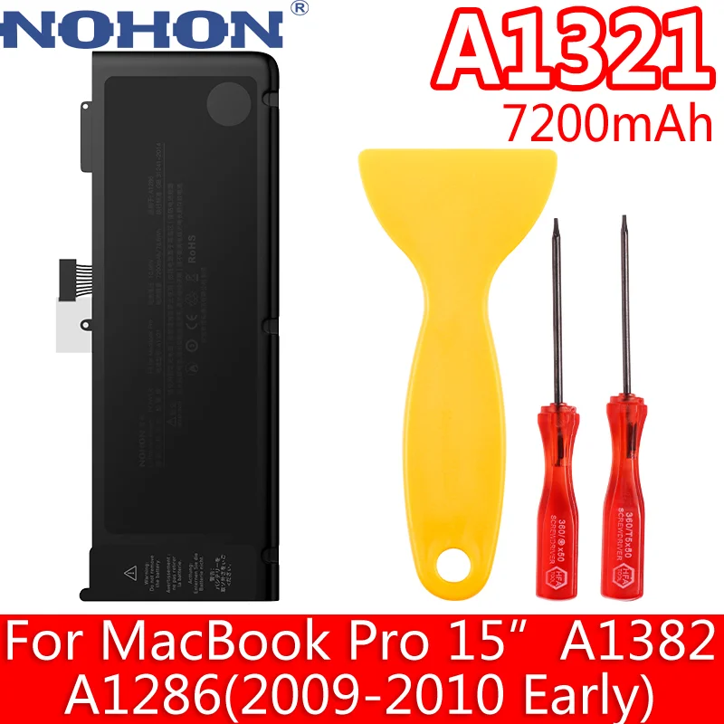 

NOHON Laptop Battery A1321 For MacBook Pro 15" inch A1382 A1286 2009-2010 Early 2013 MC721 MC723 MC371 7200mAh Notebook Battery